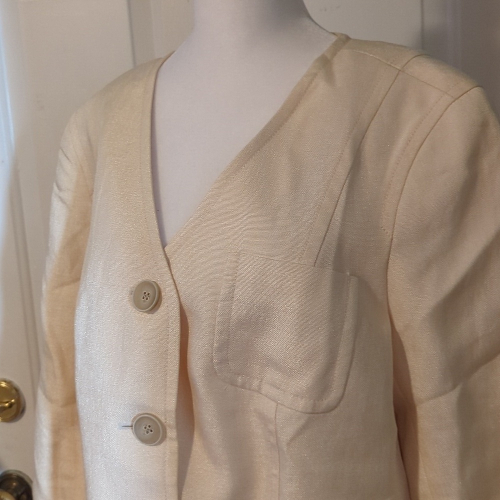 Talbots Cream Champagne Blazer Lined Jacket 16 Career Buttons - Picture 2 of 14